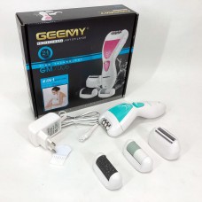 Эпилятор Gemei GM-7006 4в1 - Профеcсиональный беспроводной эпилятор бритва с насадками триммер + пемза. Цвет: зеленый